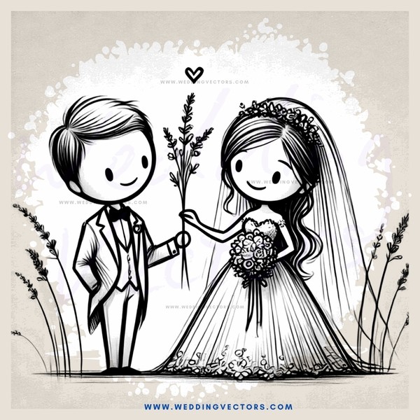 wedding illustration in black and white