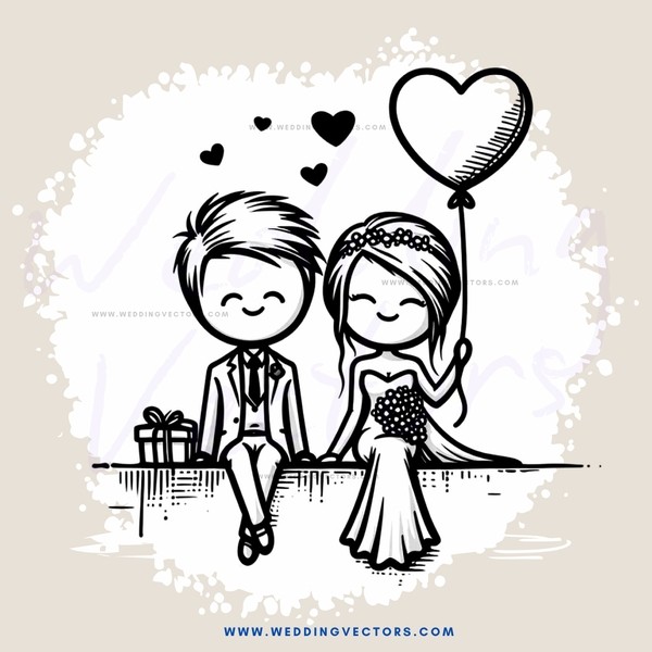 couple sitting outside and holding balloon