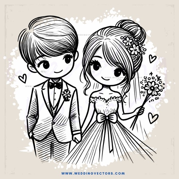 a bride and groom in black and white