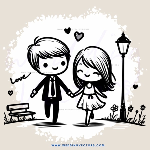 a couple walking and holding hands on benches