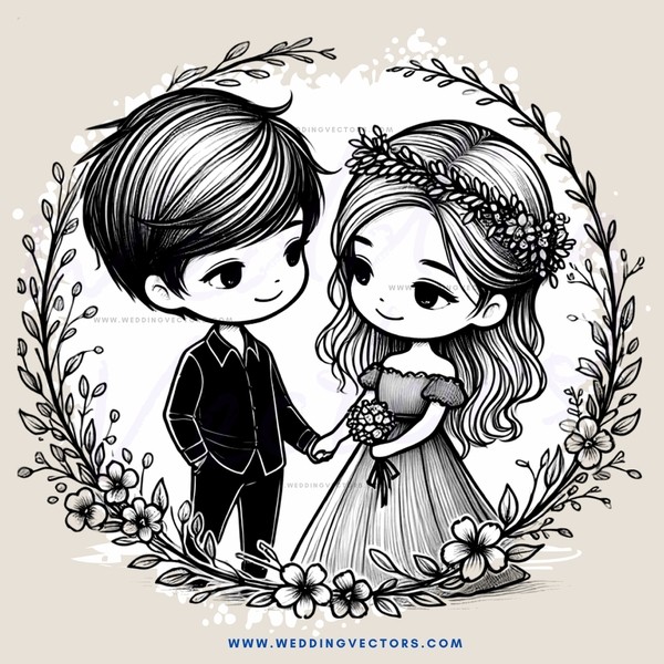two people standing together in a decorative frame