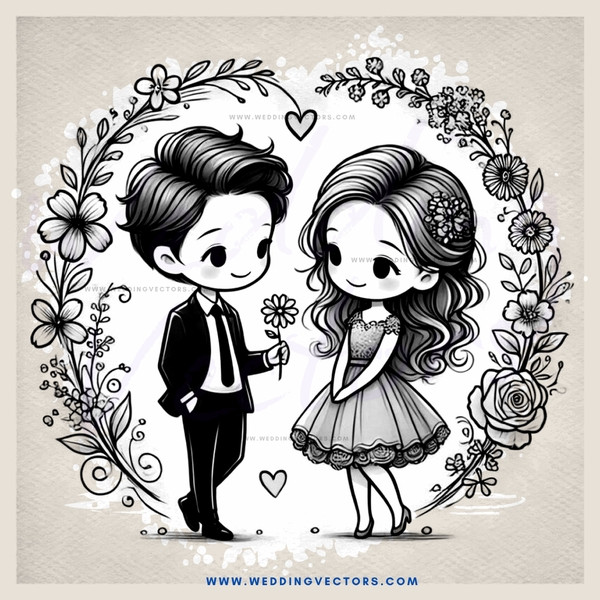 an illustration of a couple in profile