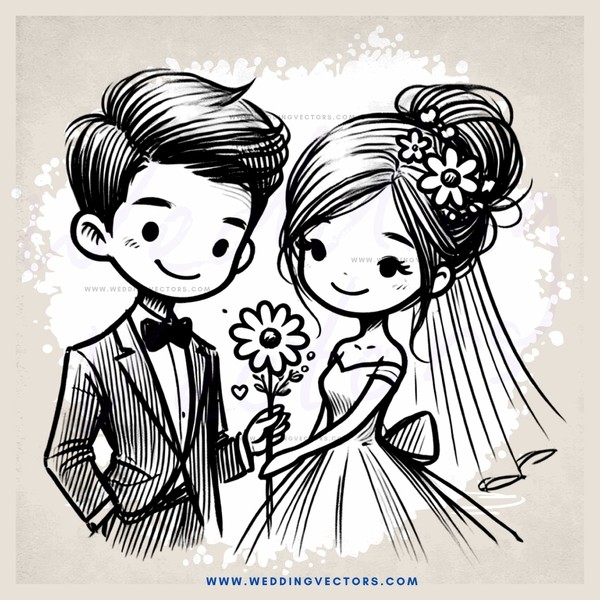 a boy and girl holding flowers for each other