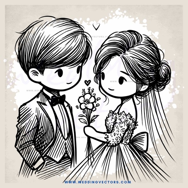 couple holding flowers and looking at each other