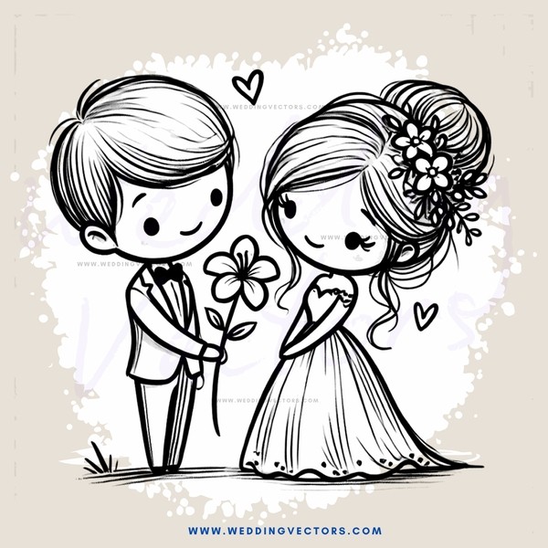 a boy and girl holding flowers and posing for a picture