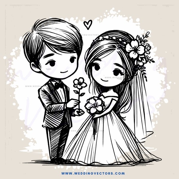 wedding animation with flowers and dresses