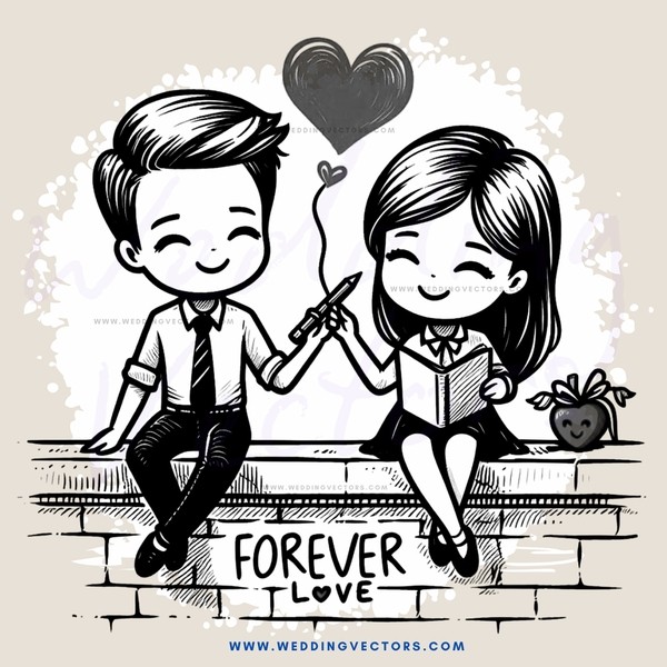 forever love pocket watch image description: a black and white drawing of two people on a brick wall with an eternal love message in the corner tags: couple, boyfriend and girlfriend, forever love, pocket watch, happy, smiling, drawing, black and white, c