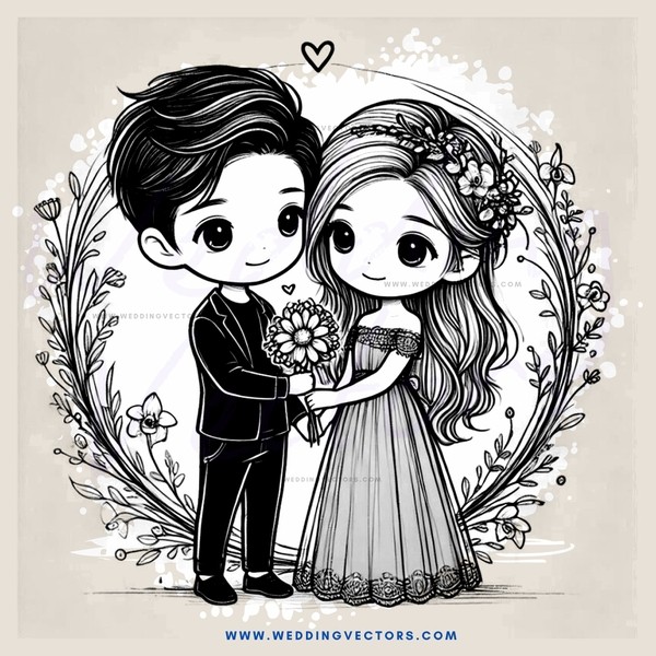 wedding couple holding flowers and smiling