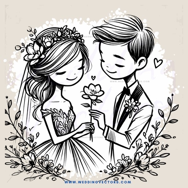 couple posing with flowers and leaves as background