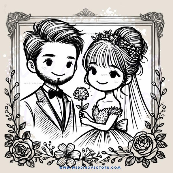 a bride and groom with flower garland around their necks