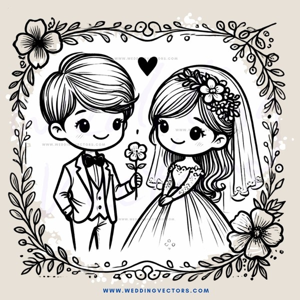 a couple holding flowers in an illustration