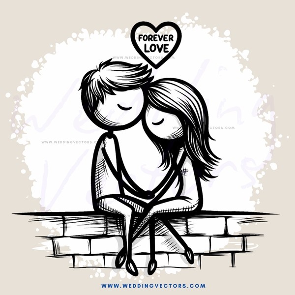 a couple sitting on a brick wall with an "everlast love" heart