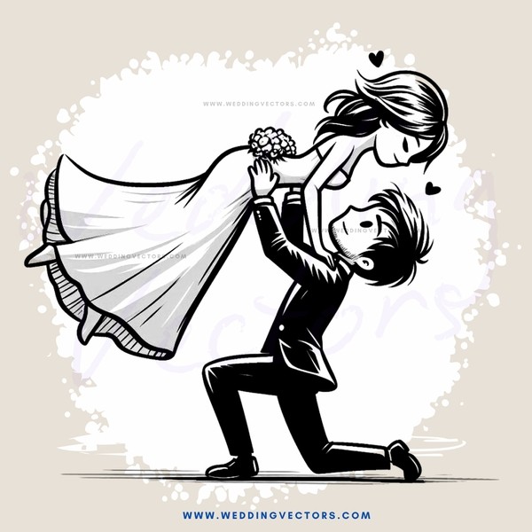 a couple in mid-dance, holding hands and flowers