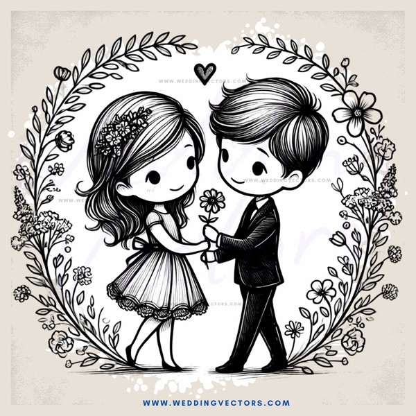 a couple holding flowers in an illustration