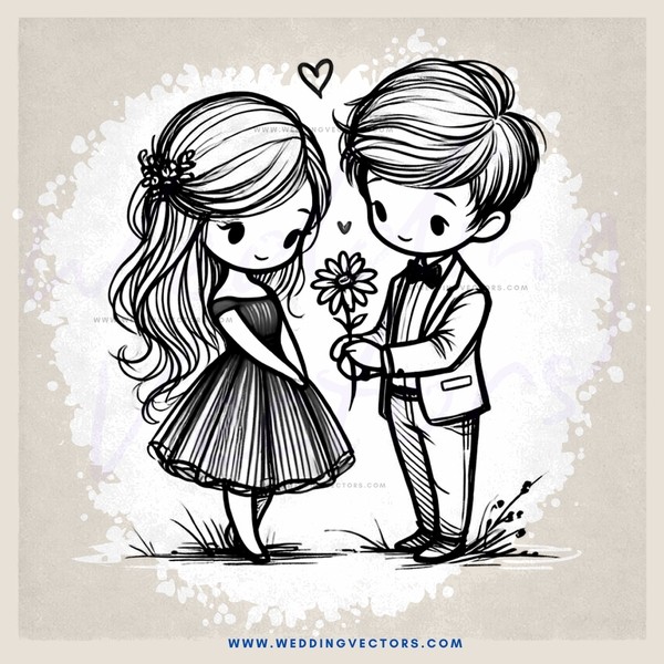 a girl and boy together with flowers