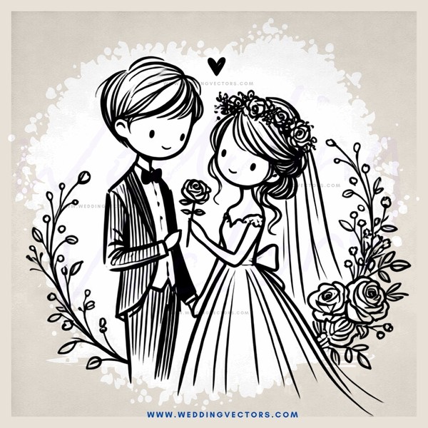 a bride and groom with flowers on them