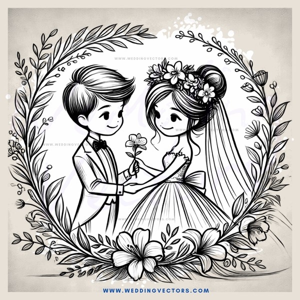 a couple's wedding illustration