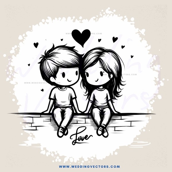 a boy and girl sitting on a brick wall smiling at each other