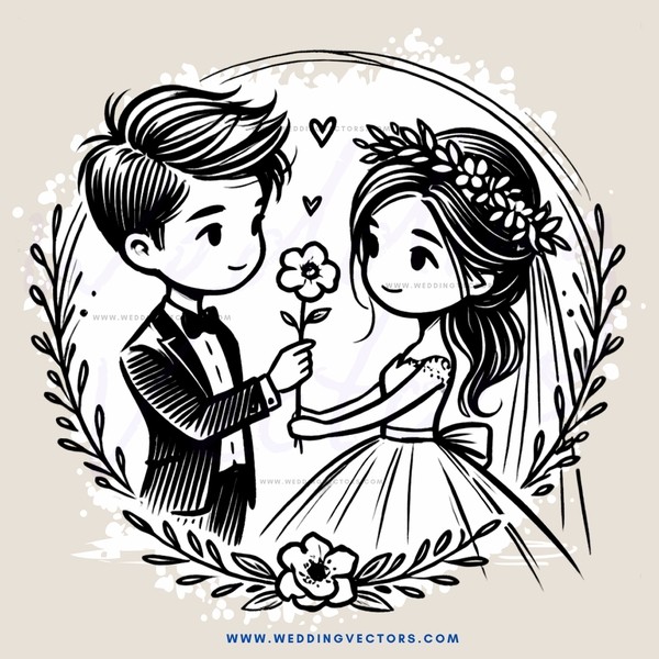 a bride and groom holding flowers in their hands