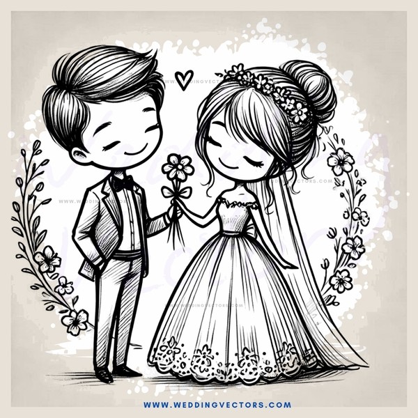 a man and woman holding hands and flowers