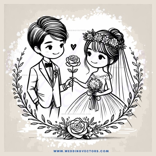 a couple exchanging rings and holding flowers