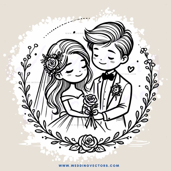 wedding bride and groom cartoon