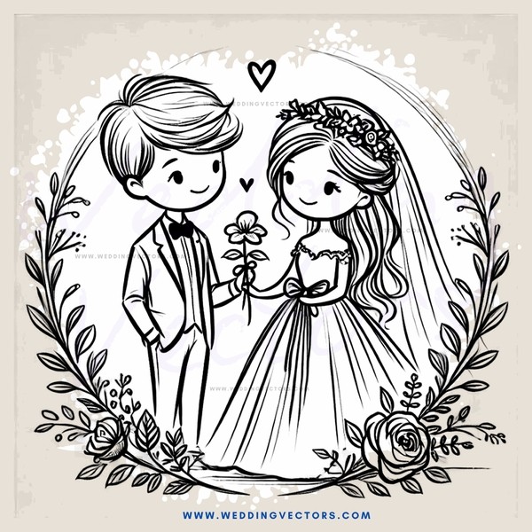 groom and bride standing together with flowers