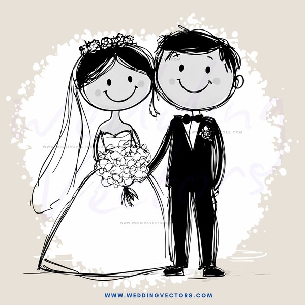 a happy couple in wedding attire