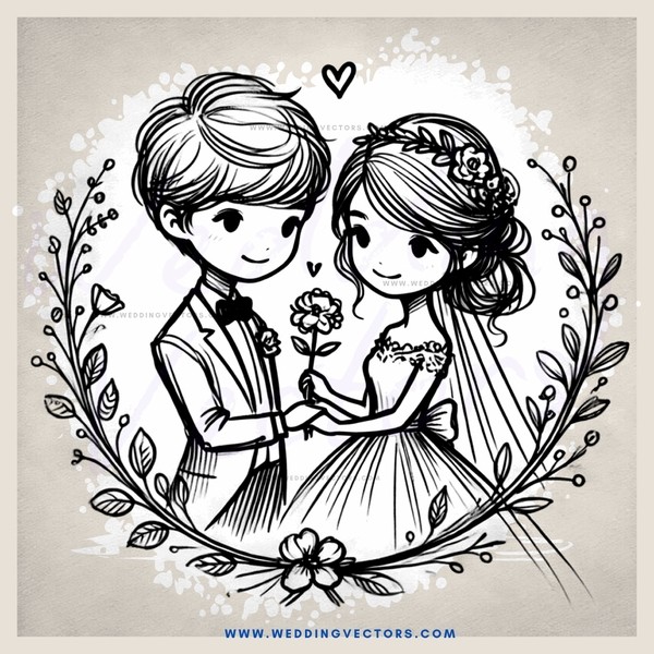 bride and groom exchange flowers