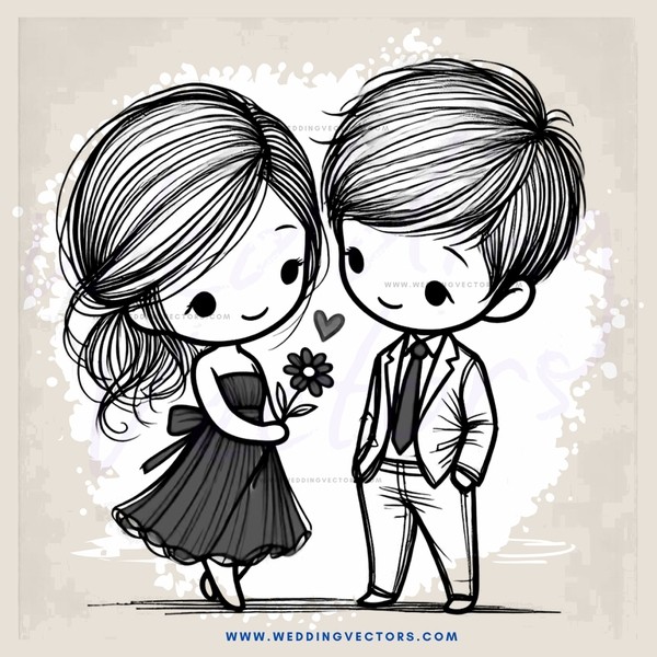 two people in black and white drawing