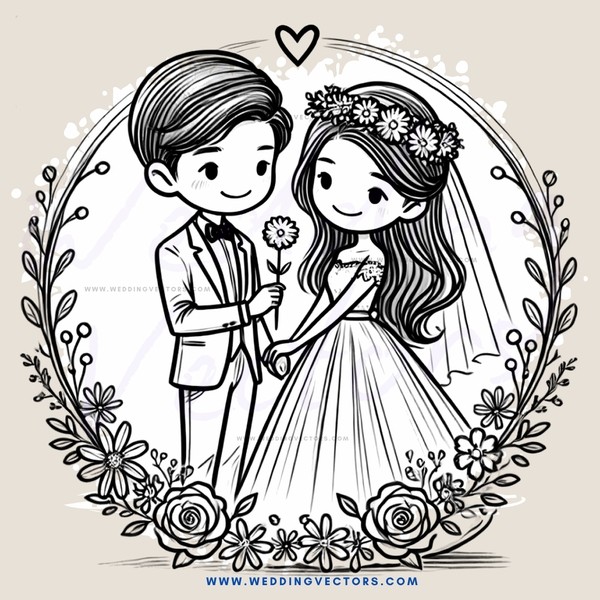 a man and woman stand within a rose wreath