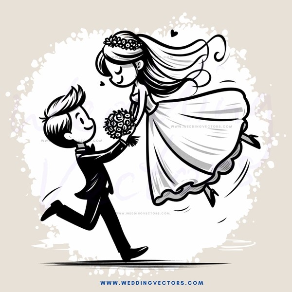 wedding bride and groom running together