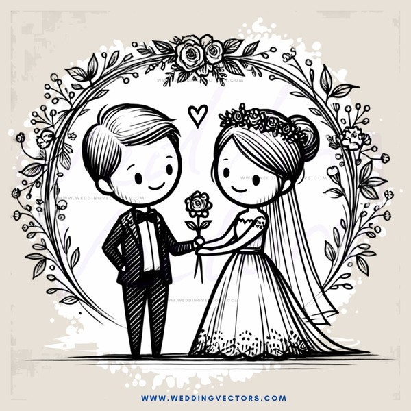 a wedding illustration in black and white