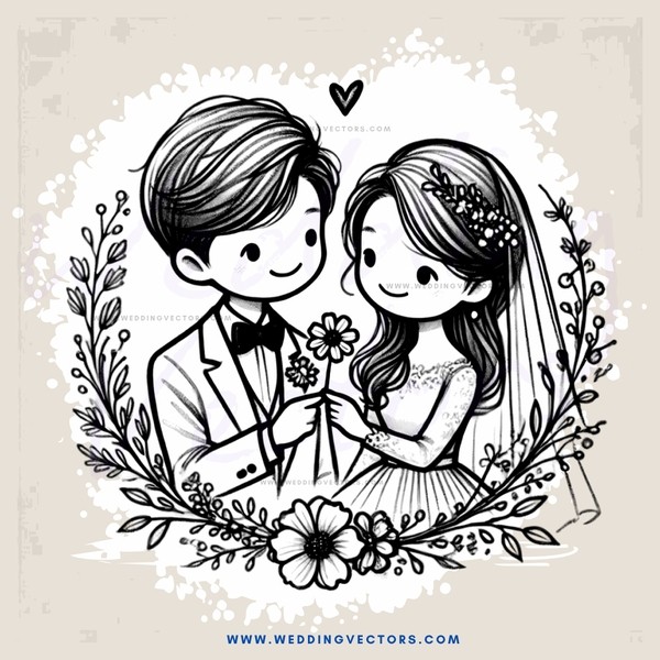 bride and groom with flowers