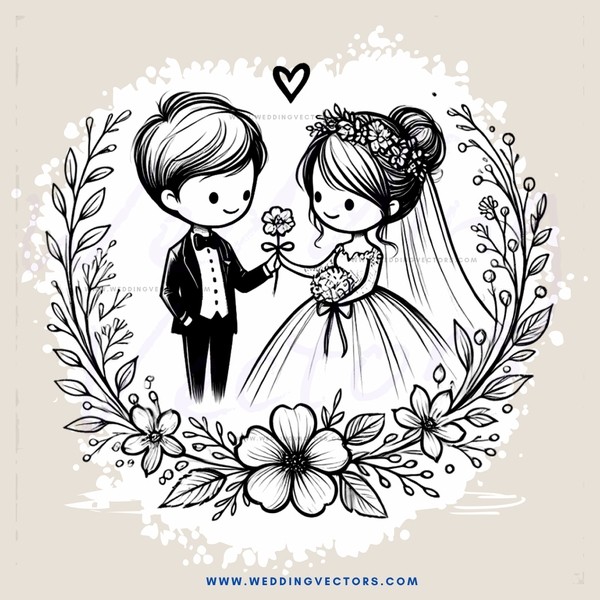 a couple exchanging rings in an illustration