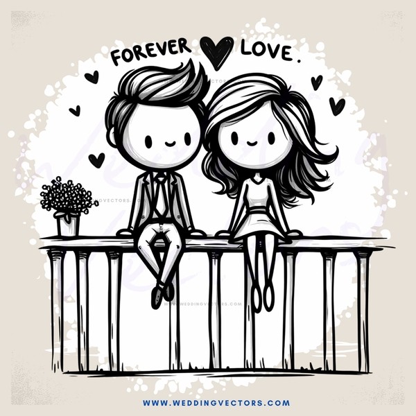 cartoon boy and girl sitting on bench