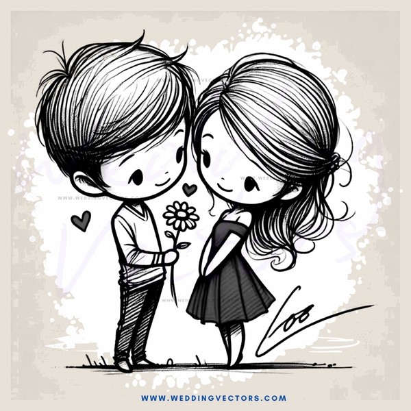 love and friendship cartoon illustration in black and white