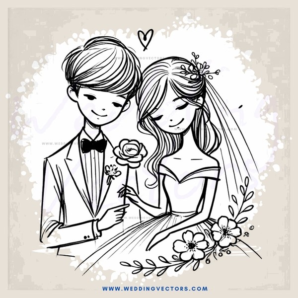 a couple holding flowers and looking at each other
