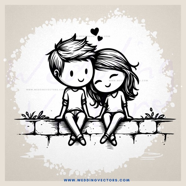a boy and girl sitting on a brick wall