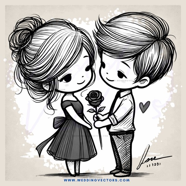 a boy and girl holding flowers and hugging