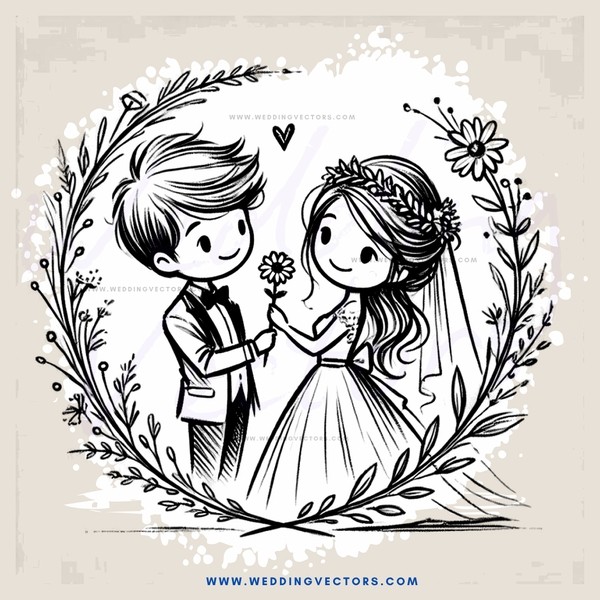 wedding portrait with flowers and leaves
