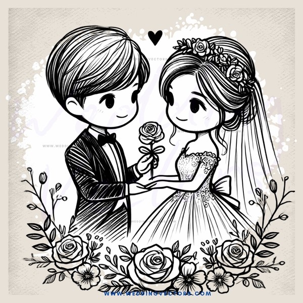 a boy and girl exchanging flowers