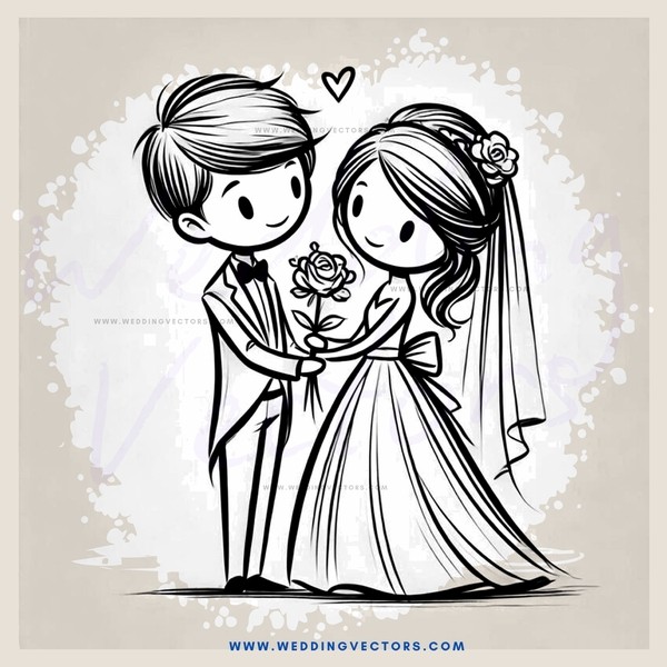a bride and groom holding roses
