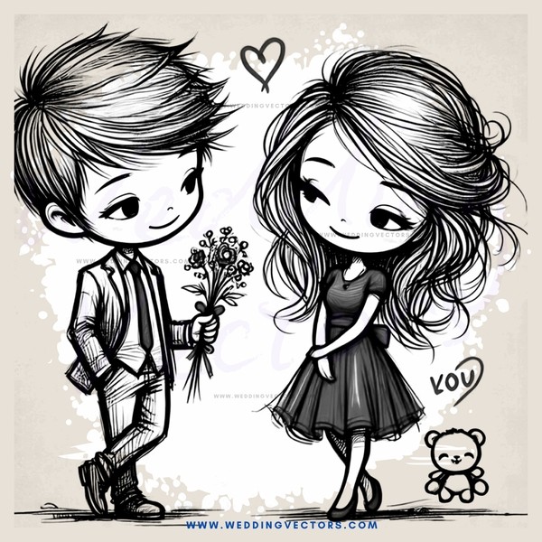 boy and girl with flowers and bear