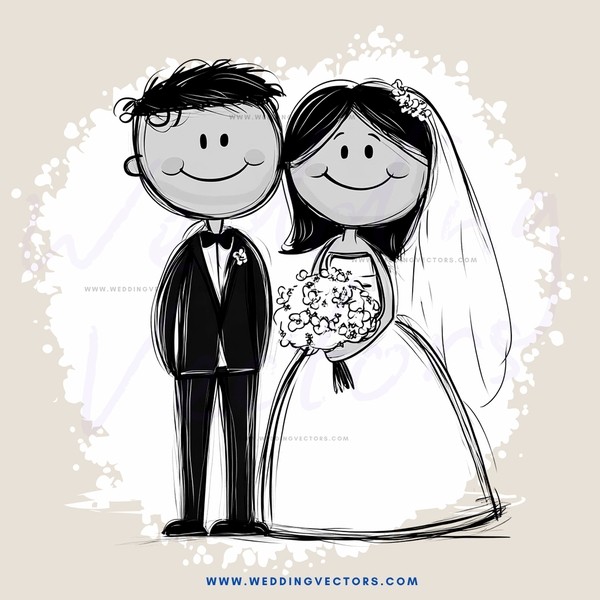 a bride and groom in black and white