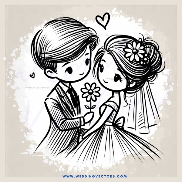 bride and groom holding hands with flower