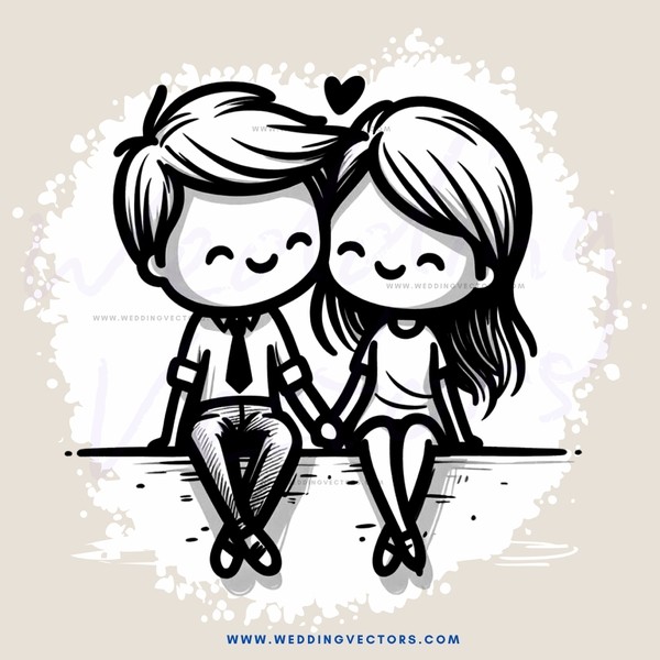 a couple sitting together with hearts around them