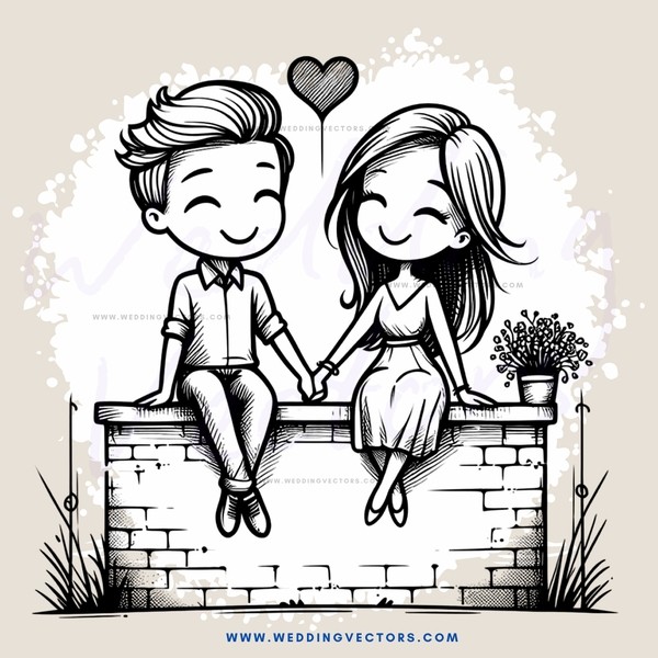 a boy and girl sitting on bricks