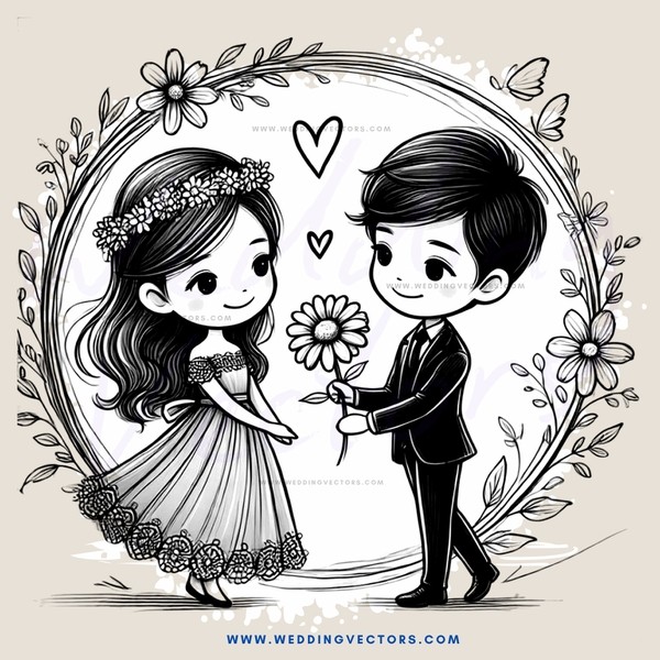 two people holding flowers and hearts