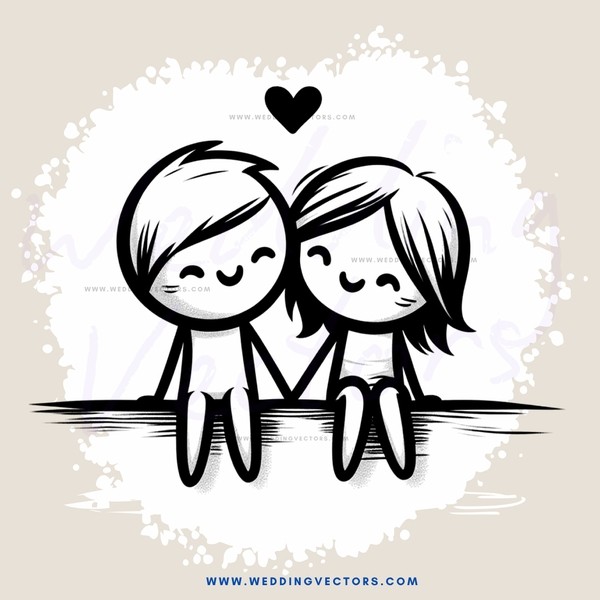 two smiling cartoon people holding hands